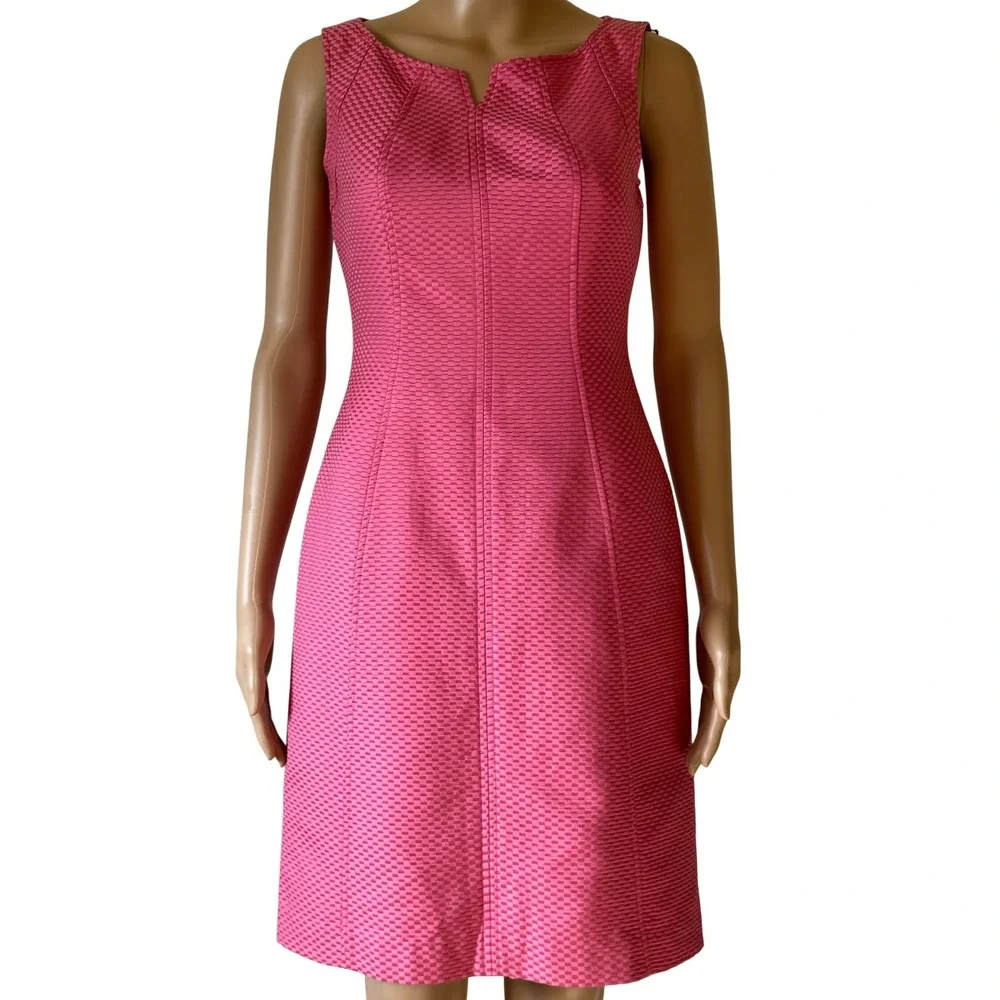 Talbots Pink Cotton Silk Textured Sheath Dress Notched Neck 2P Sleeveless